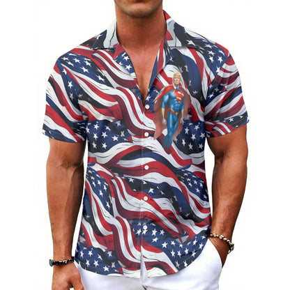 Donald Trump Superman, Men's Button Up Hawaiian Shirt