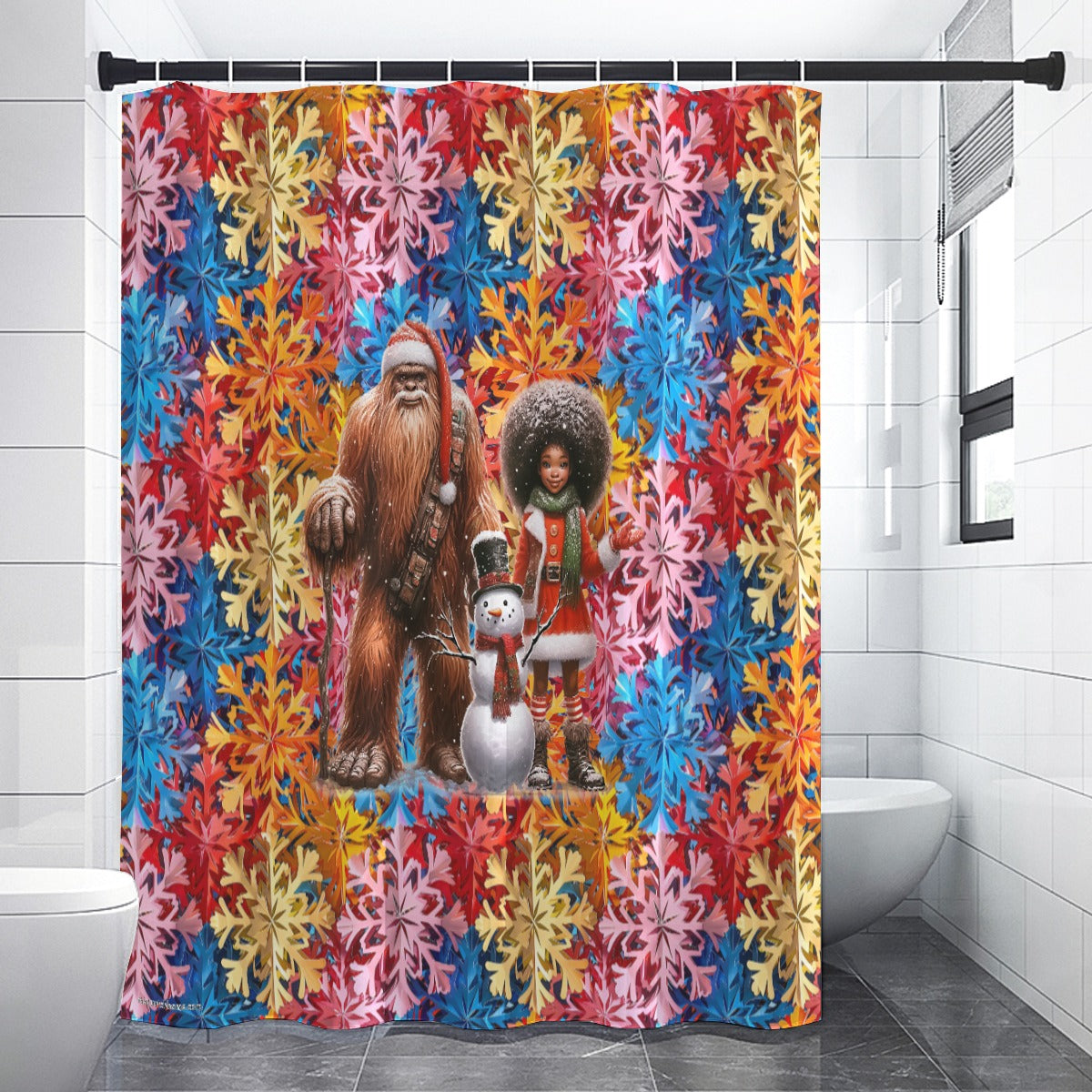 Bigfoot / Sasquatch Snowman 1, Polyester Shower Curtain in 4 sizes