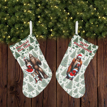 Santa Sasquatch with Sexy Gals, Polyester Christmas Stocking