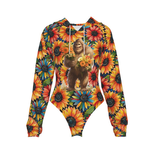 Bigfoot / Sasquatch Flowers, Women's Raglan Sleeve Hooded Bodysuit