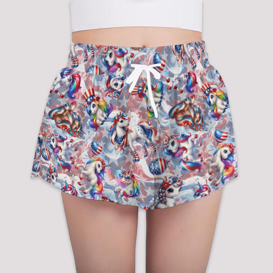 8 Patriotic Designs, Girls Sports Culottes, Butterfly Shorts w/ Pocket