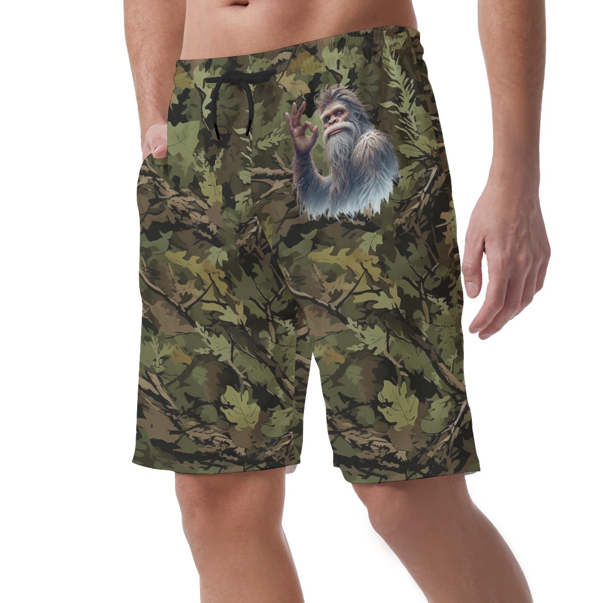 Bigfoot / Sasquatch on Camo OK Sign, Men’s Lightweight Casual Shorts