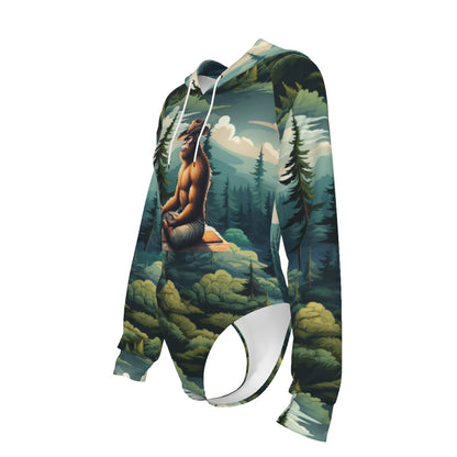 Bigfoot / Sasquatch Zen, Women's Raglan Sleeve Hooded Bodysuit