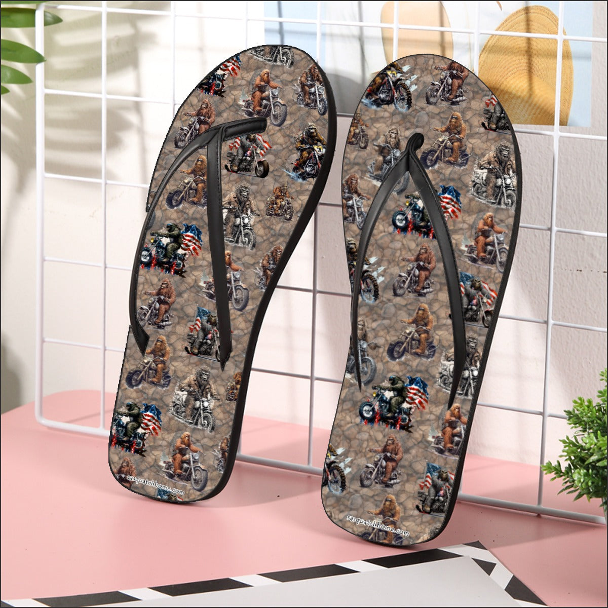 20 Bigfoot / Sasquatch Designs, Men’s Flip Flops, Summer Shoes