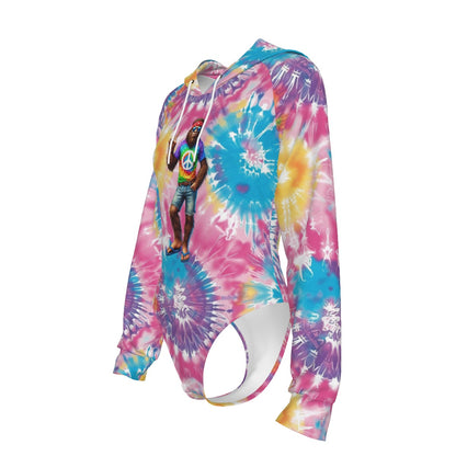 Bigfoot / Sasquatch Peace, Women's Raglan Sleeve Hooded Bodysuit