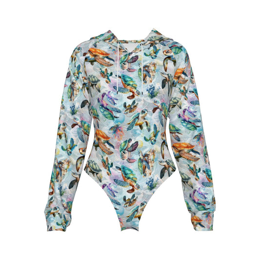 10 Animal Designs, Women's Raglan Sleeve Hooded Bodysuit