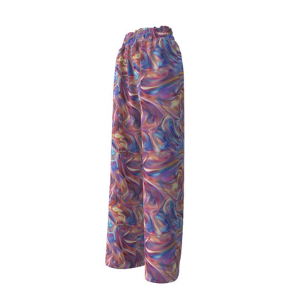 Rainbow Psychedelic, Women’s Faux Silk Wide-Leg Pants