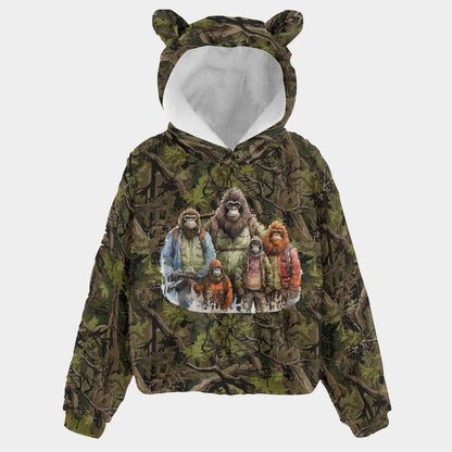 Bigfoot / Sasquatch Family, Kid’s Borg Fleece Sweatshirt With Ears