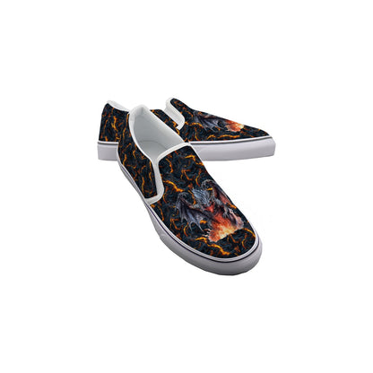 Dragon Design, Kids Slip On Canvas Sneakers, Slip On Shoes, No Touch Shoes