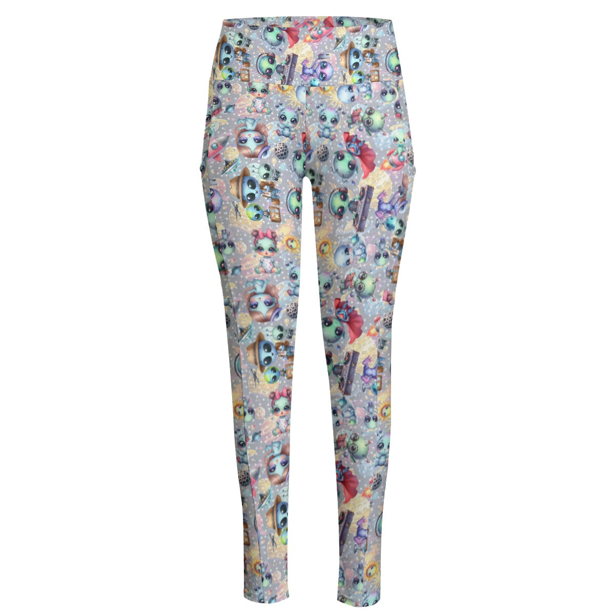 6 Alien Designs, Women’s High Waist Leggings w/ Pocket