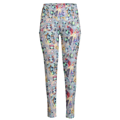6 Alien Designs, Women’s High Waist Leggings w/ Pocket