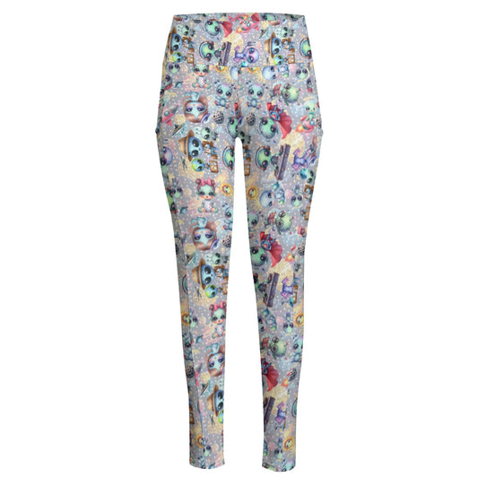 6 Alien Designs, Women’s High Waist Leggings w/ Pocket