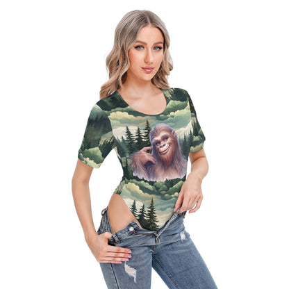 Smiling Shesquatch, Bigfoot, Women’s Short Sleeve Body Suits