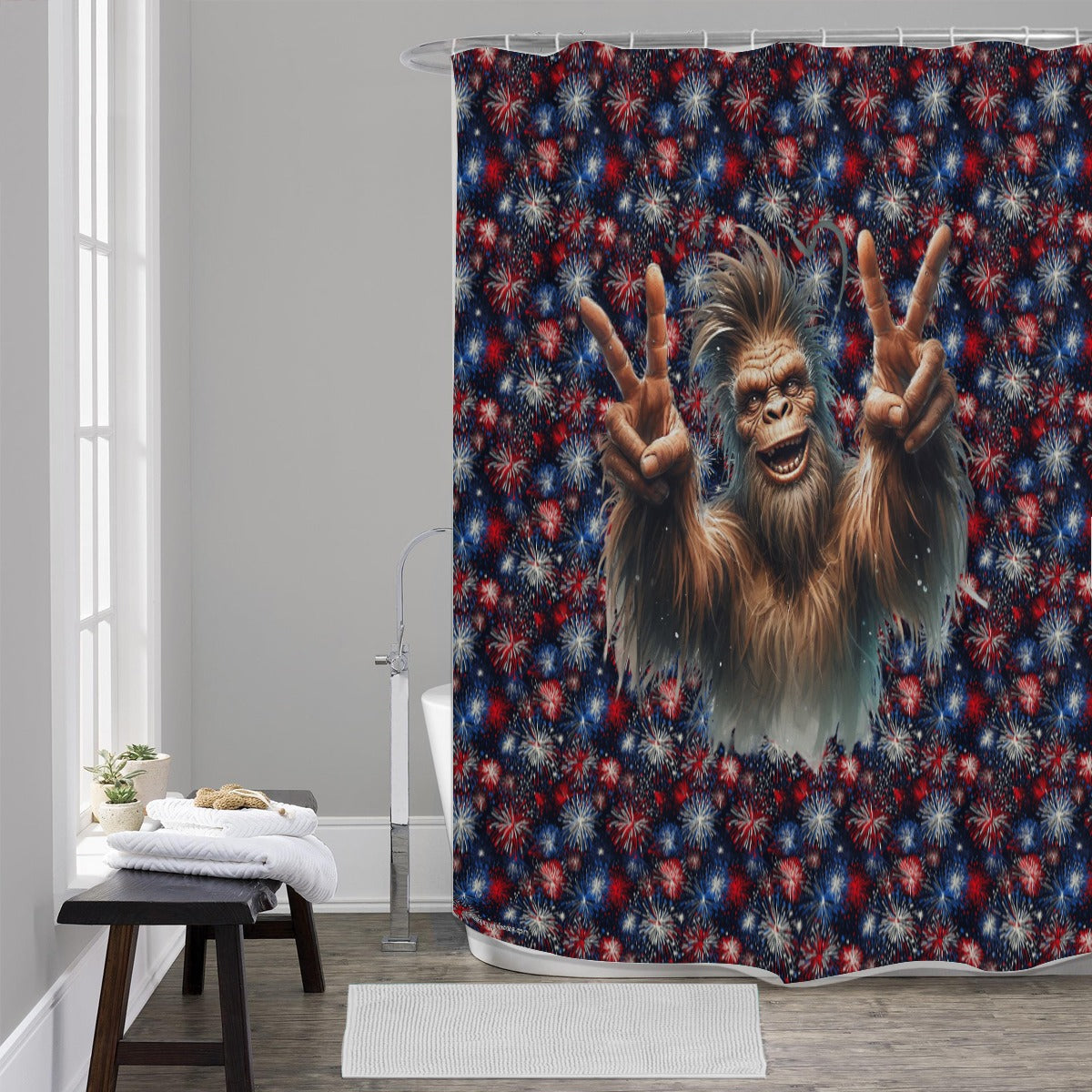 Bigfoot / Sasquatch Peace Signs, Polyester Shower Curtain in 4 sizes