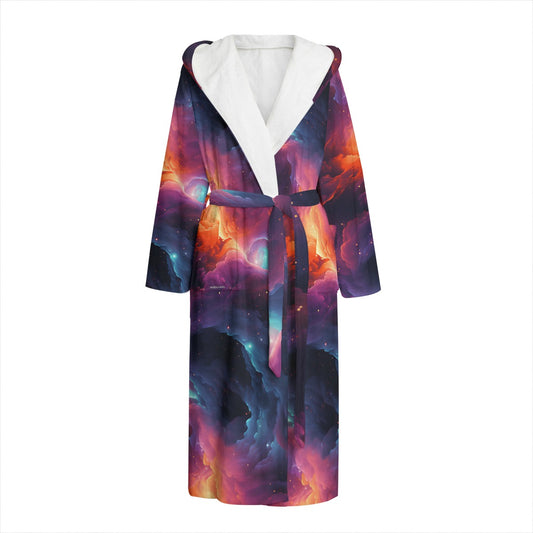 12 Galaxy Outer Space Designs, Flannel Hooded bathrobe