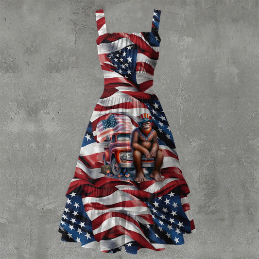 Patriotic Bigfoot / Sasquatch, Women’s Ruffle Hem Dress
