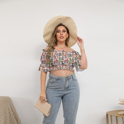 Bigfoot / Sasquatch Designs Women's Off-shoulder Cropped Top With Short Puff Sleeve