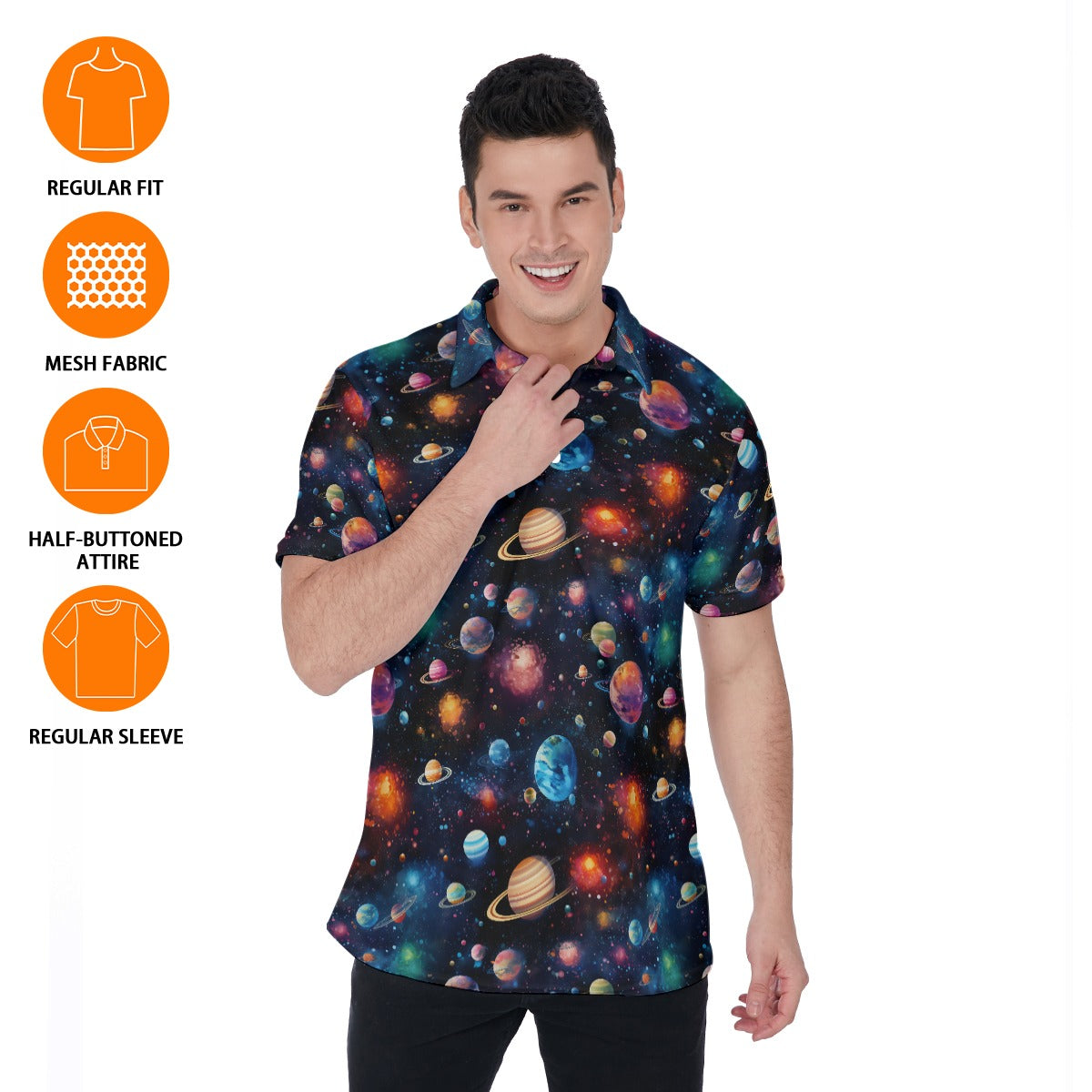 12 Galaxy / Outer Space Designs, Men's Polo Shirts