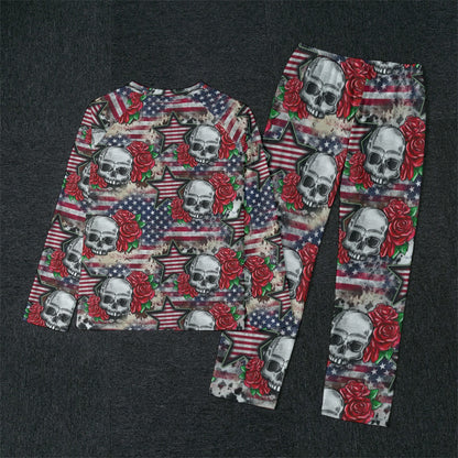 Patriot Skulls, Men’s Raglan Sleeve Pajamas with Wide Ankles