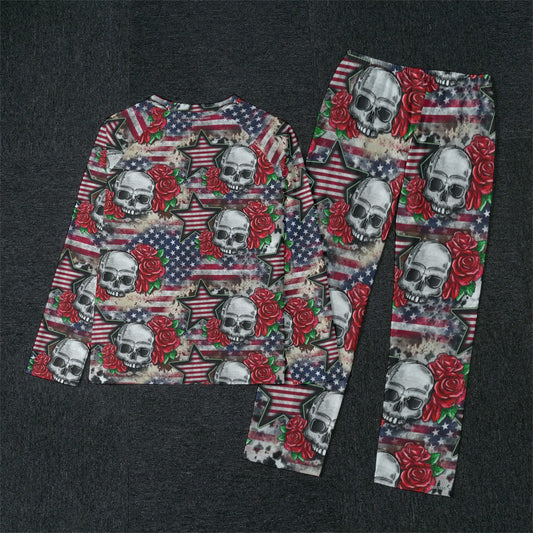 Patriot Skulls, Men’s Raglan Sleeve Pajamas with Wide Ankles