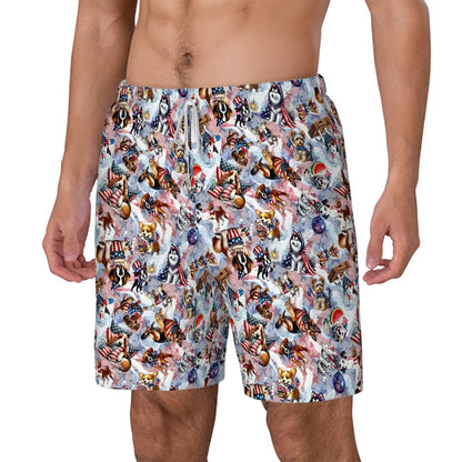 8 Patriotic Designs, Men Beach Shorts / Swim trunks with 4 Pockets