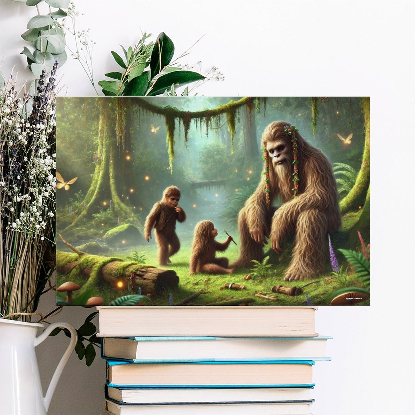 Bigfoot Sasquatch Family Image - Vintage Framed Canvas Art - 2 Sizes – Made in the USA