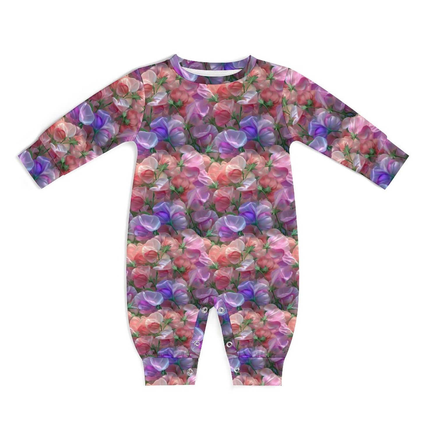 10 Flower Designs, Long Sleeve Baby / Toddler Romper, Faux Cotton