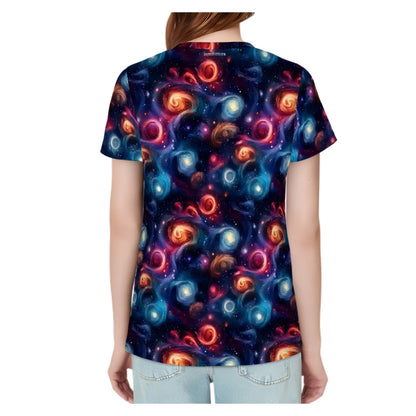 12 Galaxy, Outer Space Designs, Women’s Polyester Short Sleeve T-Shirt
