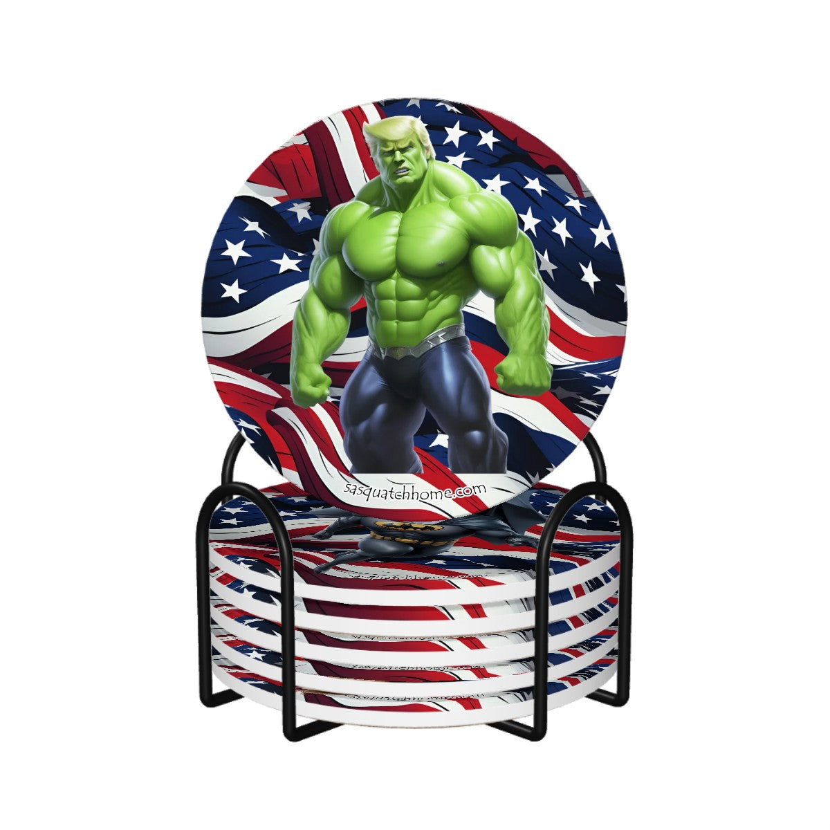 Donald Trump Superheroes, 6 Ceramic Coasters w metal stand