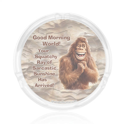 3 .3" Round, Lead Free Glass Ashtray - Bigfoot, Sasquatch