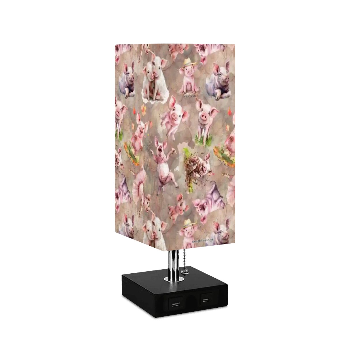 10 Animal Designs, Square Table Lamp with USB Ports, Charger
