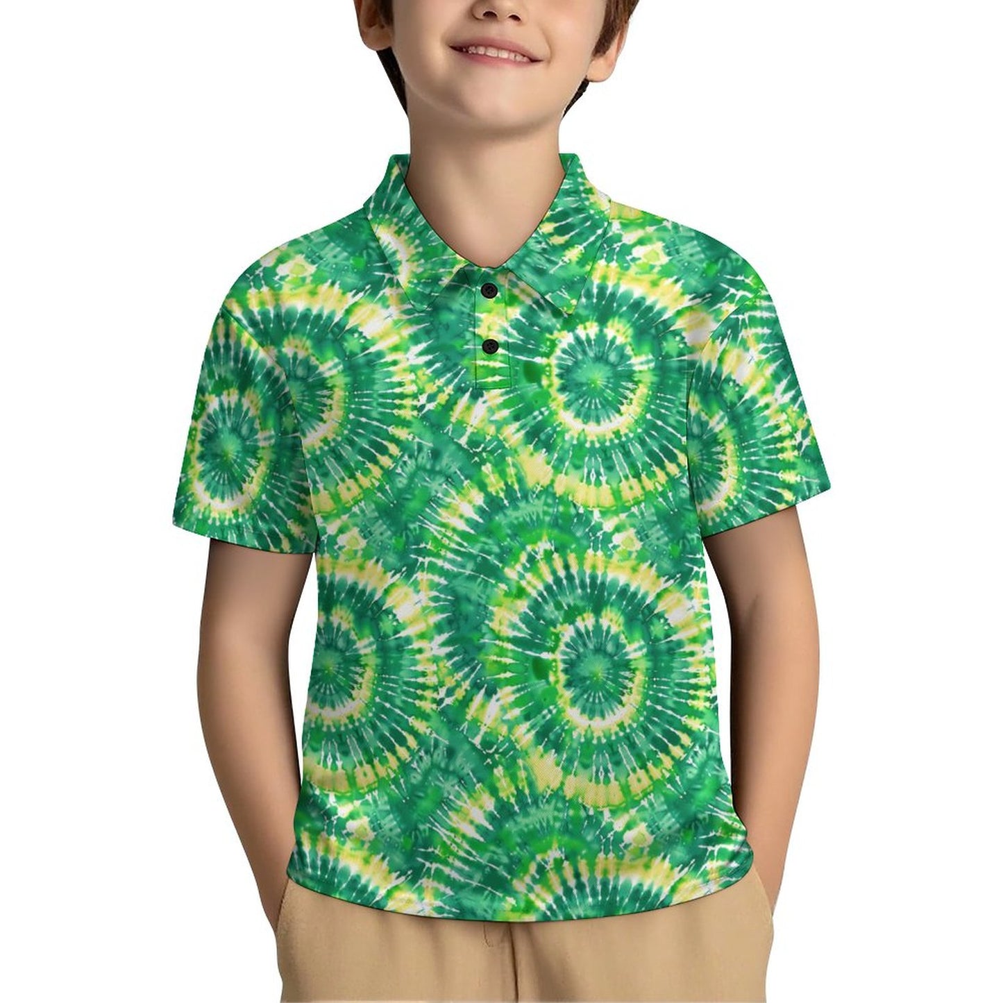 10 Tie Dye Designs, Kids Button Down Polo Shirt