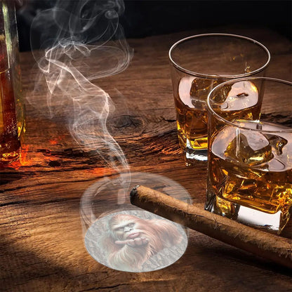 3 .3" Round, Lead Free Glass Ashtray - Bigfoot | Sasquatch Blow Kiss