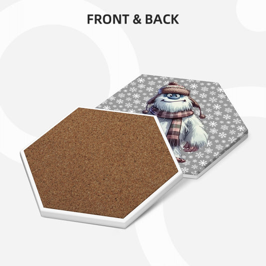 Yeti Themed, 6 Ceramic Coasters w metal stand