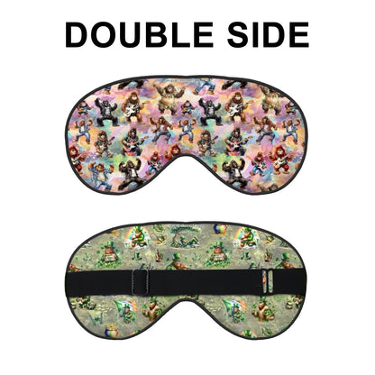 2 Sided Soft Eye Sleep Mask – Sasquatch St. Patrick / Irish + Bigfoot Valentine Love