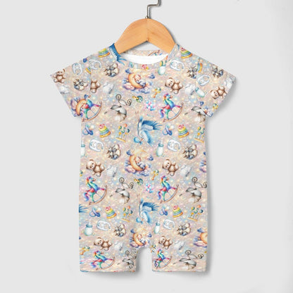 Welcome Baby, Faux Cotton Short Sleeve Baby Bodysuit Romper