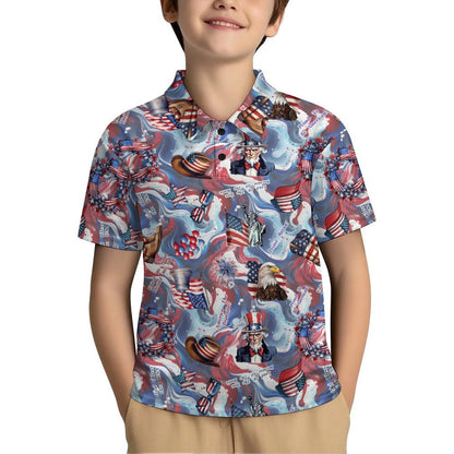 8 Patriotic Designs, Kids Button Down Polo Shirt