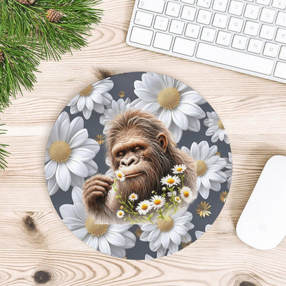 Sasquatch "Smell the Flowers" Round Mouse Pad