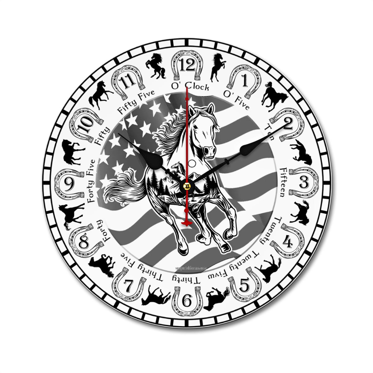 Horse Themed Round Wooden Wall Clock