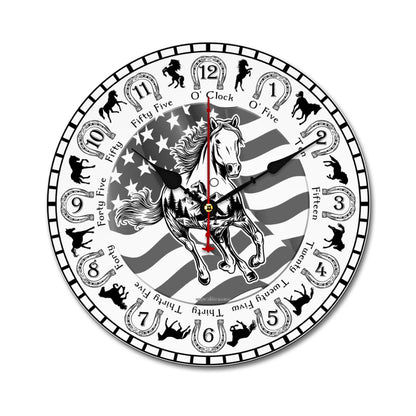 Horse Themed Round Wooden Wall Clock