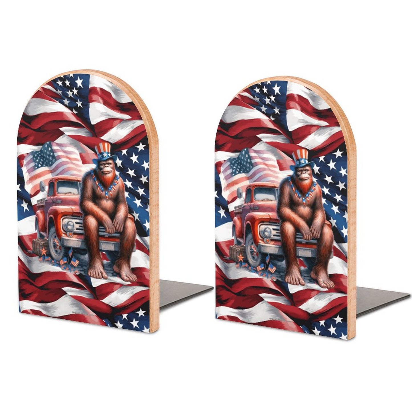 Patriotic Bigfoot Sasquatch Wood Bookends (Set of 2)
