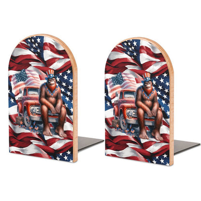 Patriotic Bigfoot Sasquatch Wood Bookends (Set of 2)