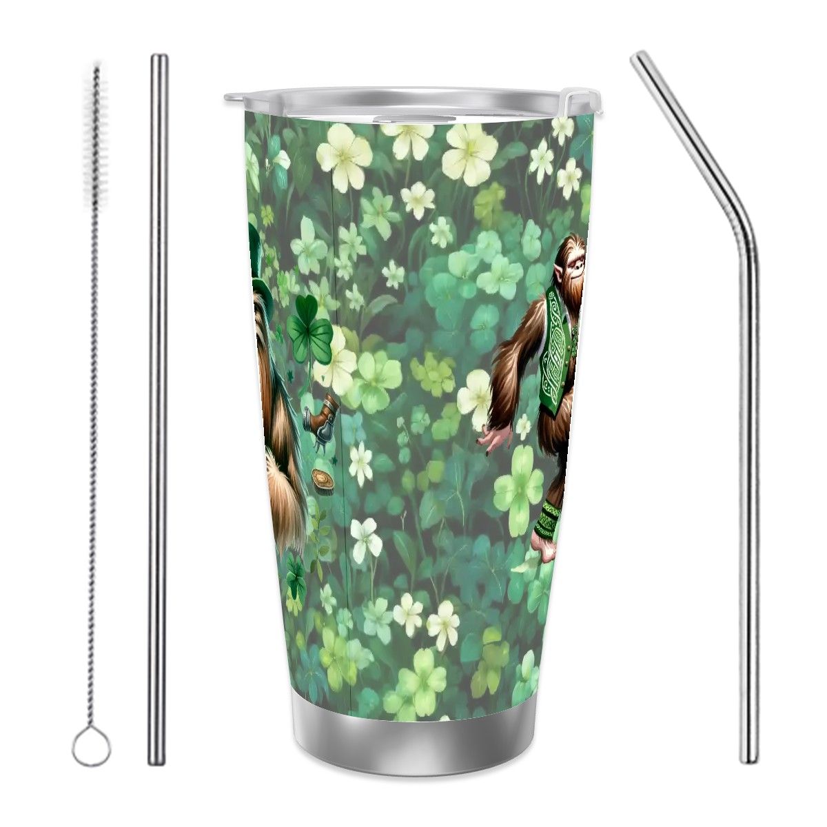 Sasquatch "Leprechaun", Themed 40 oz Travel Coffee Mug with a Straw