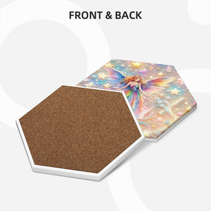 Fairy Themed, 6 Ceramic Coasters w metal stand