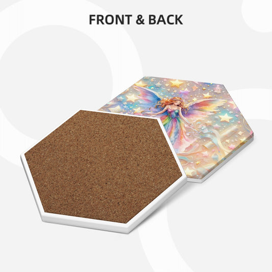 Fairy Themed, 6 Ceramic Coasters w metal stand