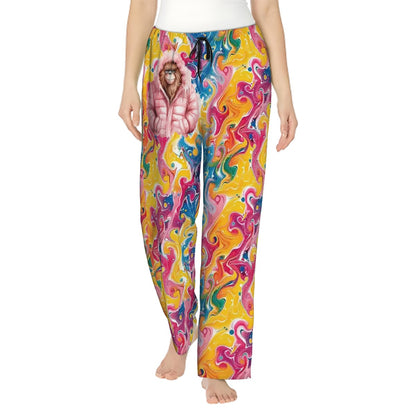 Pink Bigfoot On Deco Background, Women’s Pajama Pants with Pockets