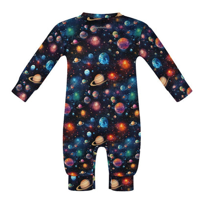 12 Galaxy / Outer Space, Long Sleeve Baby / Toddler Romper, Faux Cotton