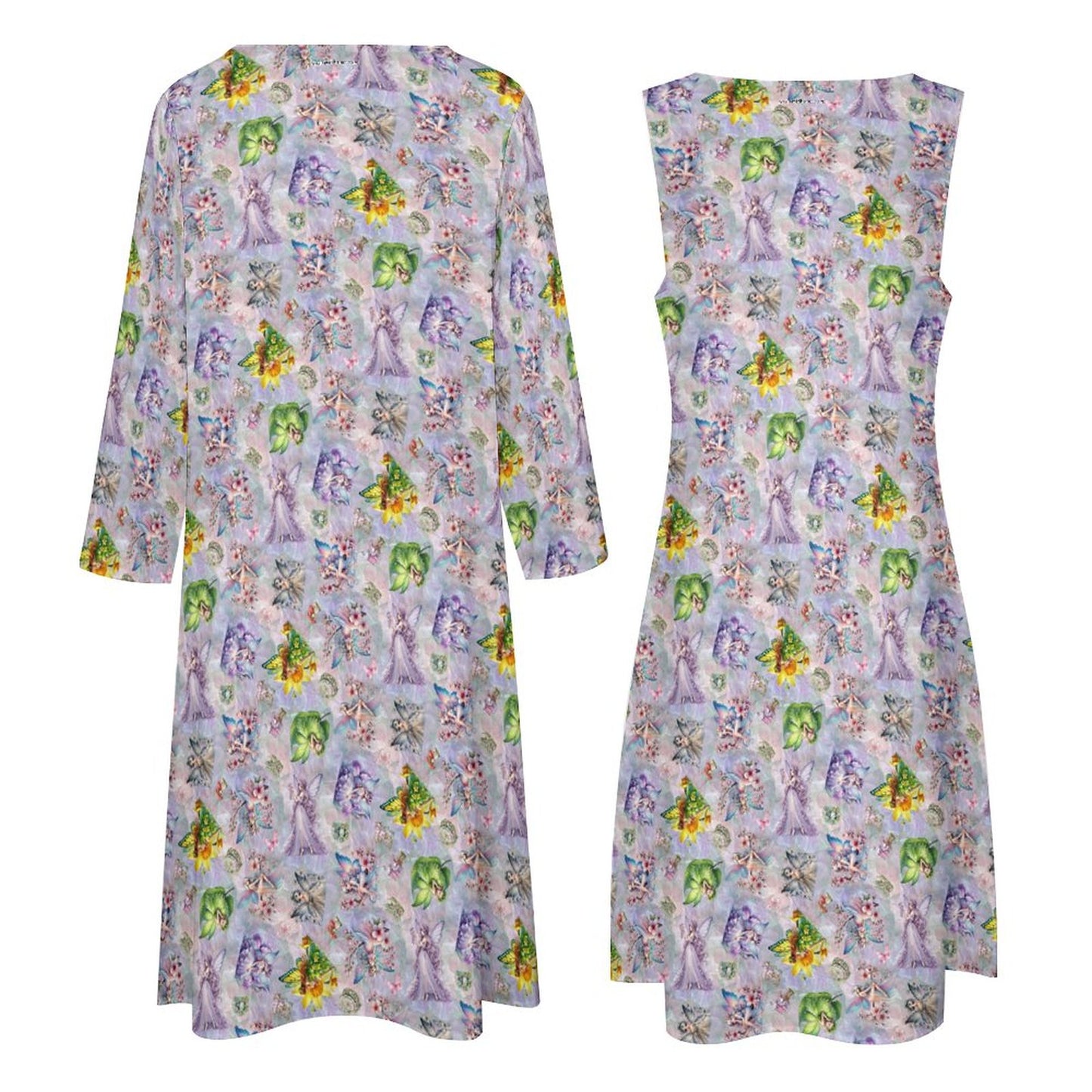 2 Piece Long Dress / Cardigan Set - Fairies