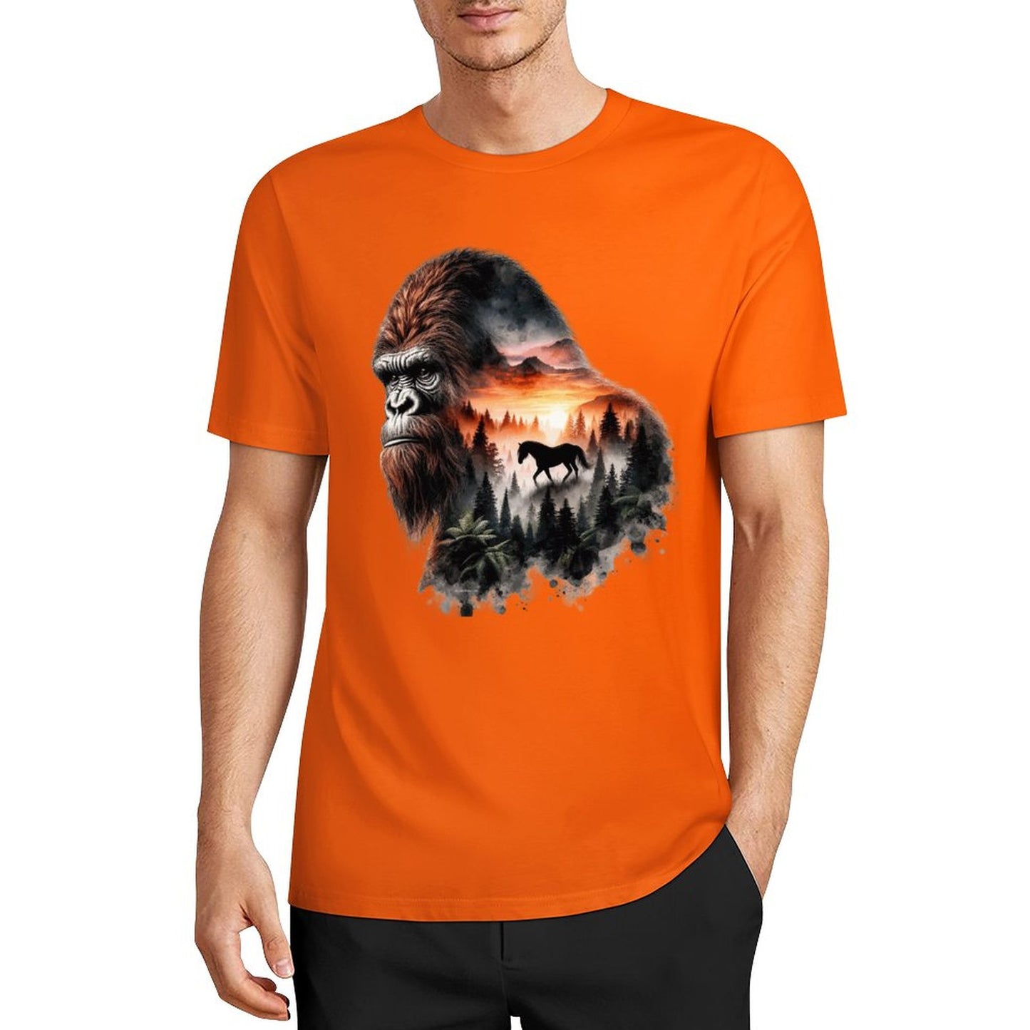 Bigfoot - Sasquatch Scenery Short Sleeve Cotton T-Shirt