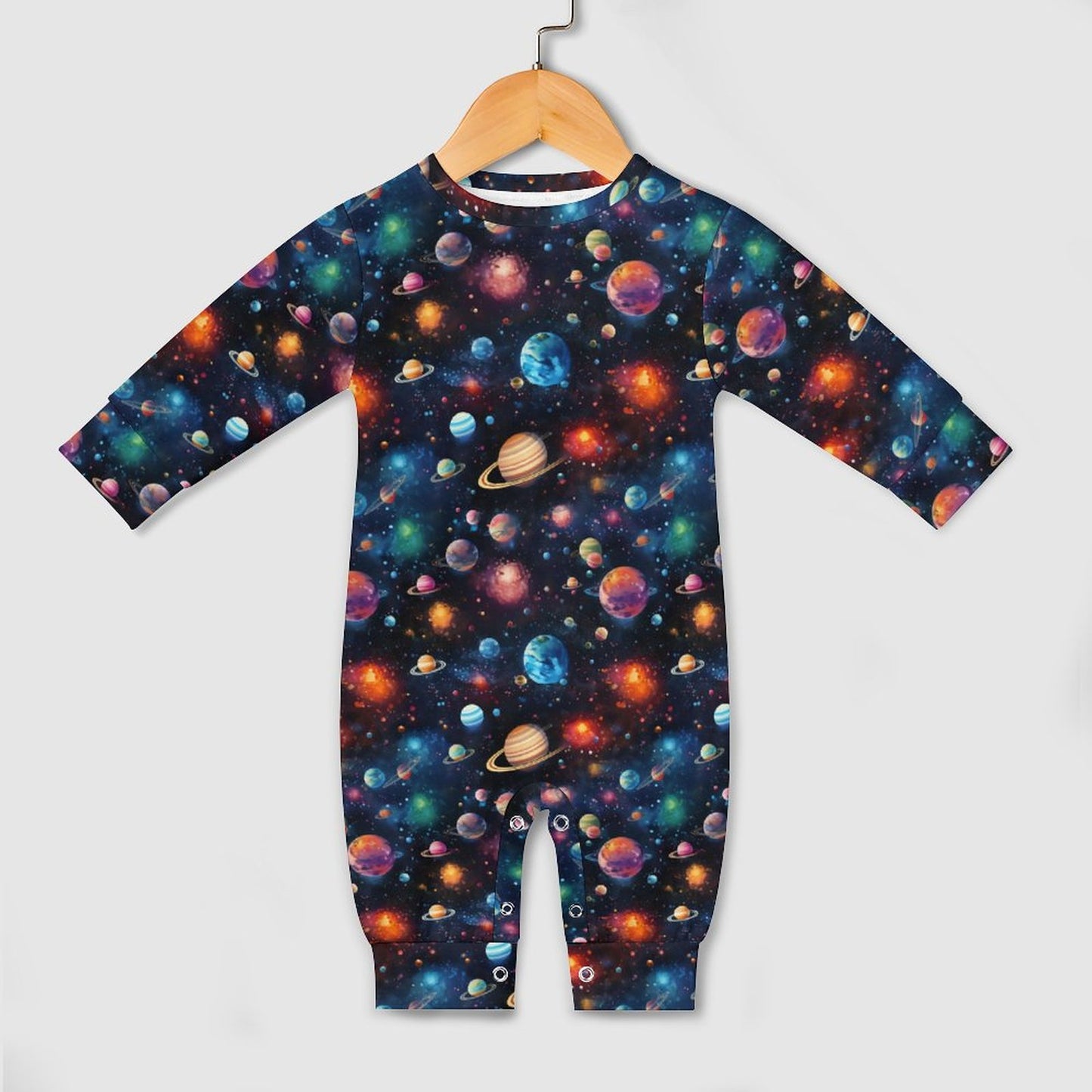 12 Galaxy / Outer Space, Long Sleeve Baby / Toddler Romper, Faux Cotton